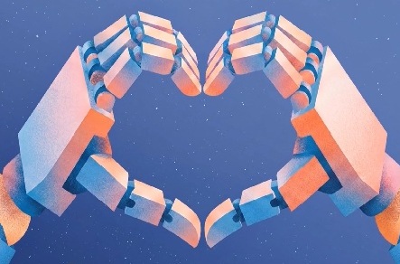 Mani robotiche che formano un cuore