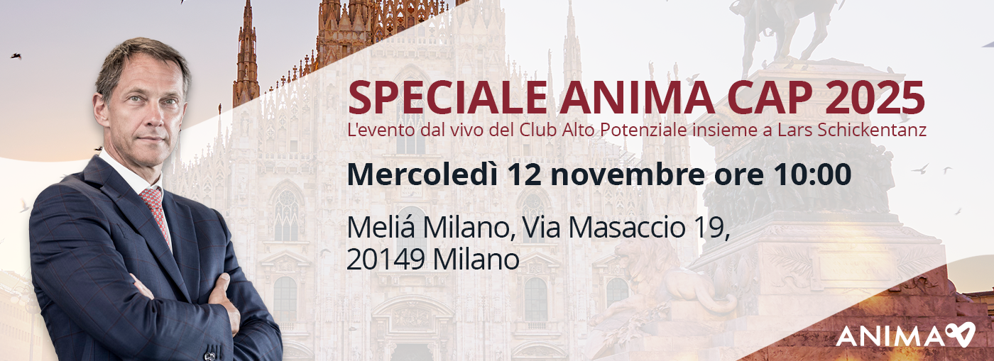 Banner dell’evento per “Speciale Anima Cap 2025”, con i dettagli sull’evento dal vivo che si terrà a Milano il 12 novembre.