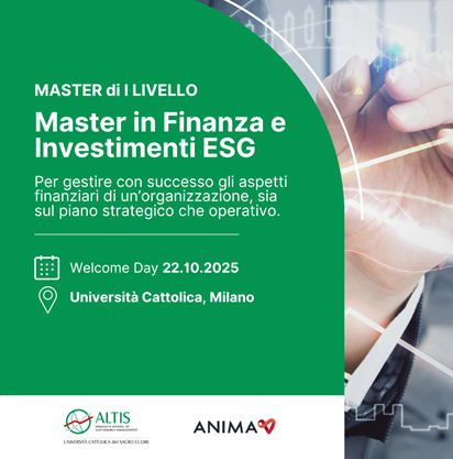 Immagine promozionale per il Master in Finanza e Investimenti ESG dell’Università Cattolica di Milano.