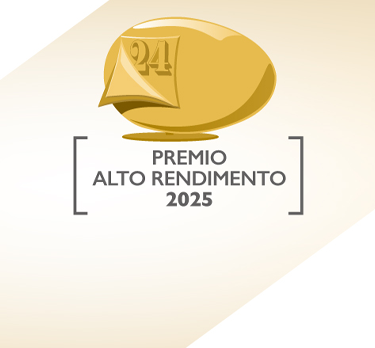 Logo del “Premio Alto Rendimiento 2025”, con un trofeo d'oro con una pergamena ripiegata e il numero 25