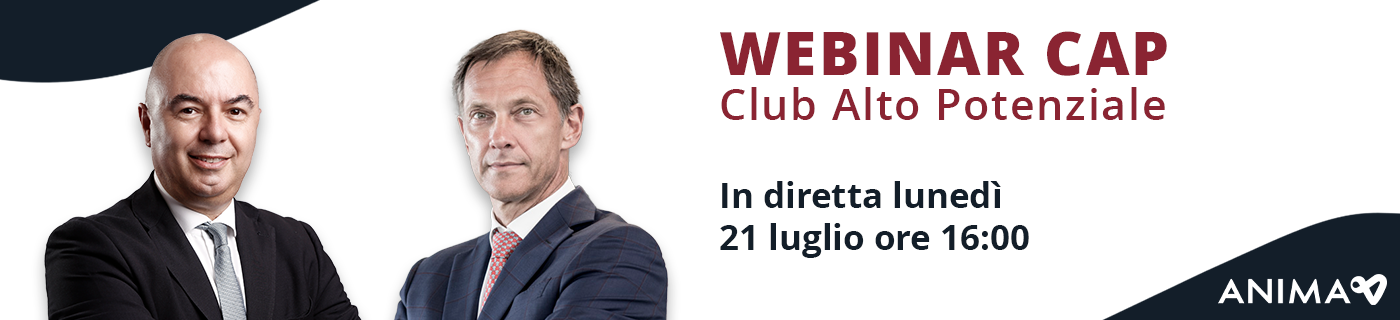 Due uomini vestiti eleganti per un webinar dal titolo “WEBINAR CAP - Club Alto Potenziale”, in diretta lunedì 21 luglio alle ore 16:00.