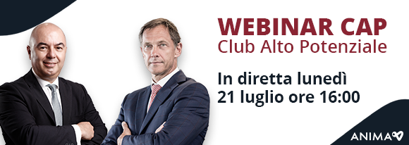 Due uomini vestiti eleganti per un webinar dal titolo “WEBINAR CAP - Club Alto Potenziale”, in diretta lunedì 21 luglio alle ore 16:00.