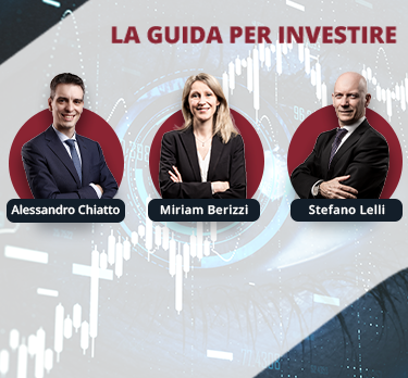 Tre professionisti in abito da lavoro sono insieme per promuovere un evento: La guida per investire